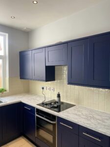 kitchen wrapped in navy